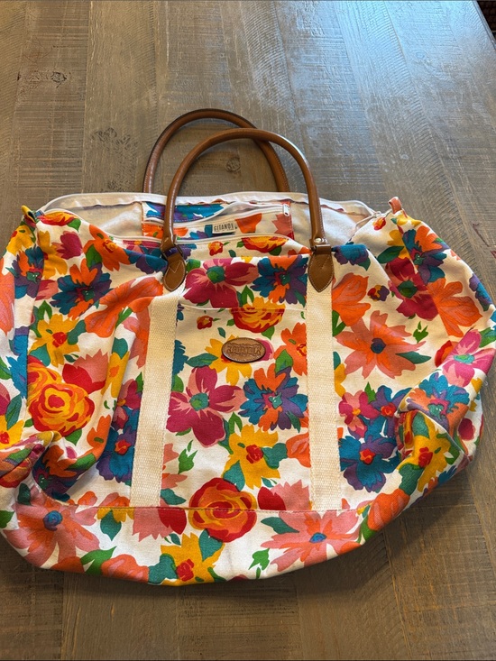 Gitano Handbags - Vintage Gitano Multicolor Floral Canvas Overnight Tote with Brown Handles